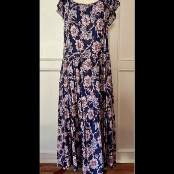 Knox Rose Size XL Lavender Navy Floral Scoop Neck Dress - Picture 3 of 9